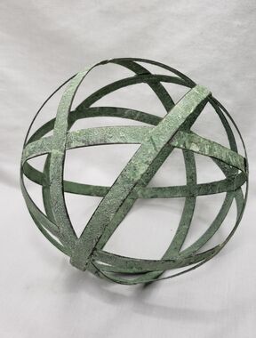 Vintage Metal Orb Verdigris Sphere Faux Weathered Brass 6" Lightweight Decor